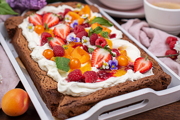 Fruity chocolate sheet cake