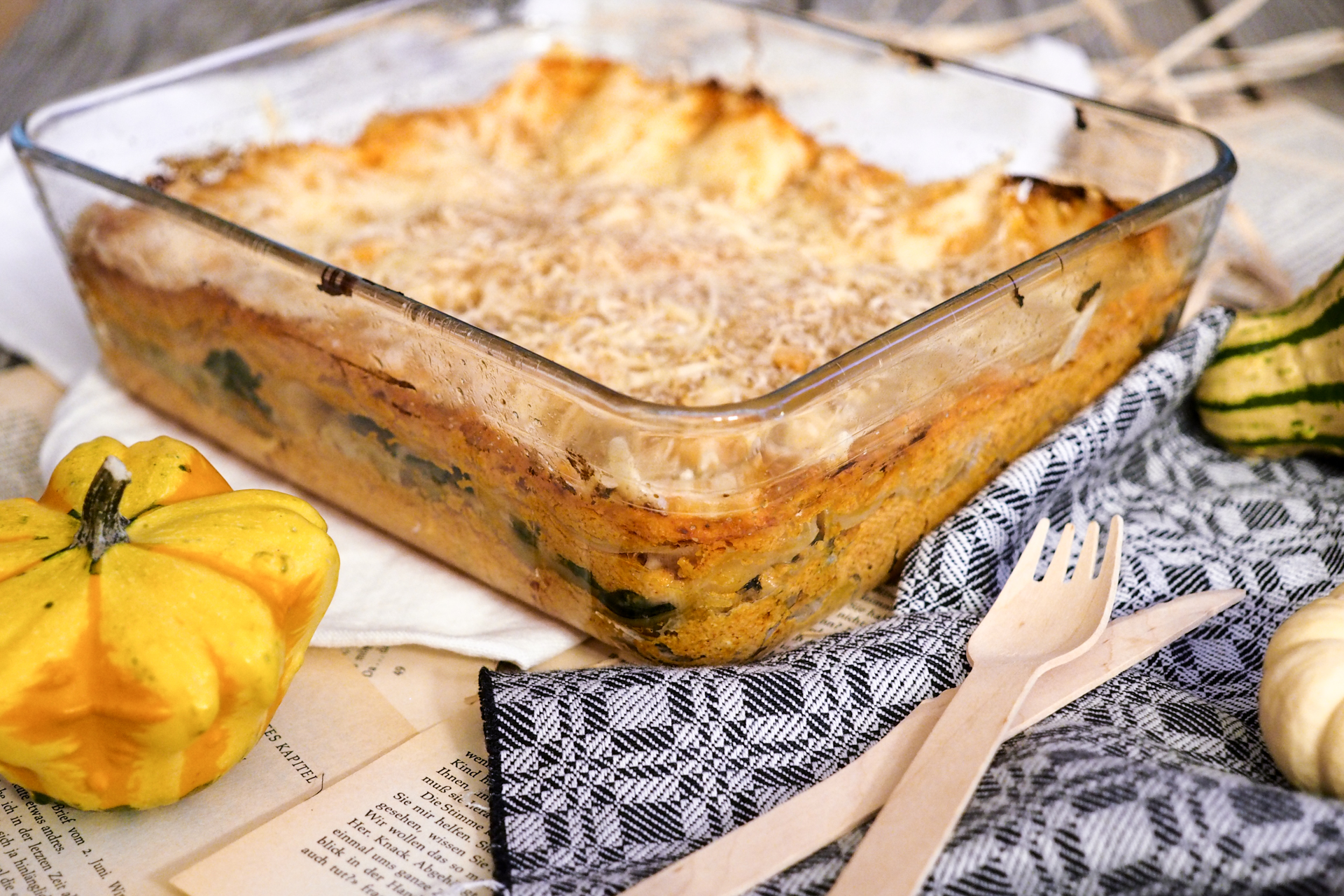 Vollkorn-Kürbislasagne mit Spinat