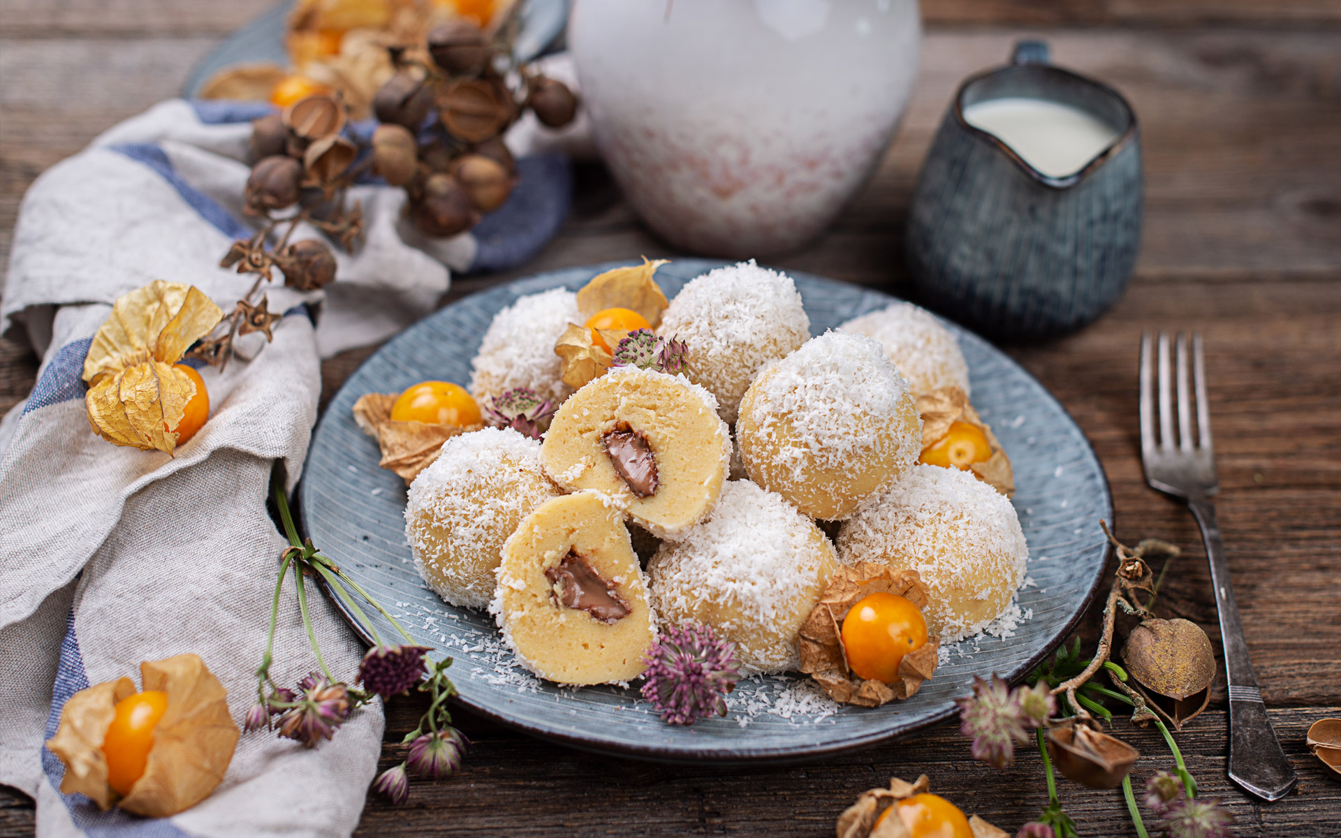 Heavenly chocolate and coconut curd dumplings