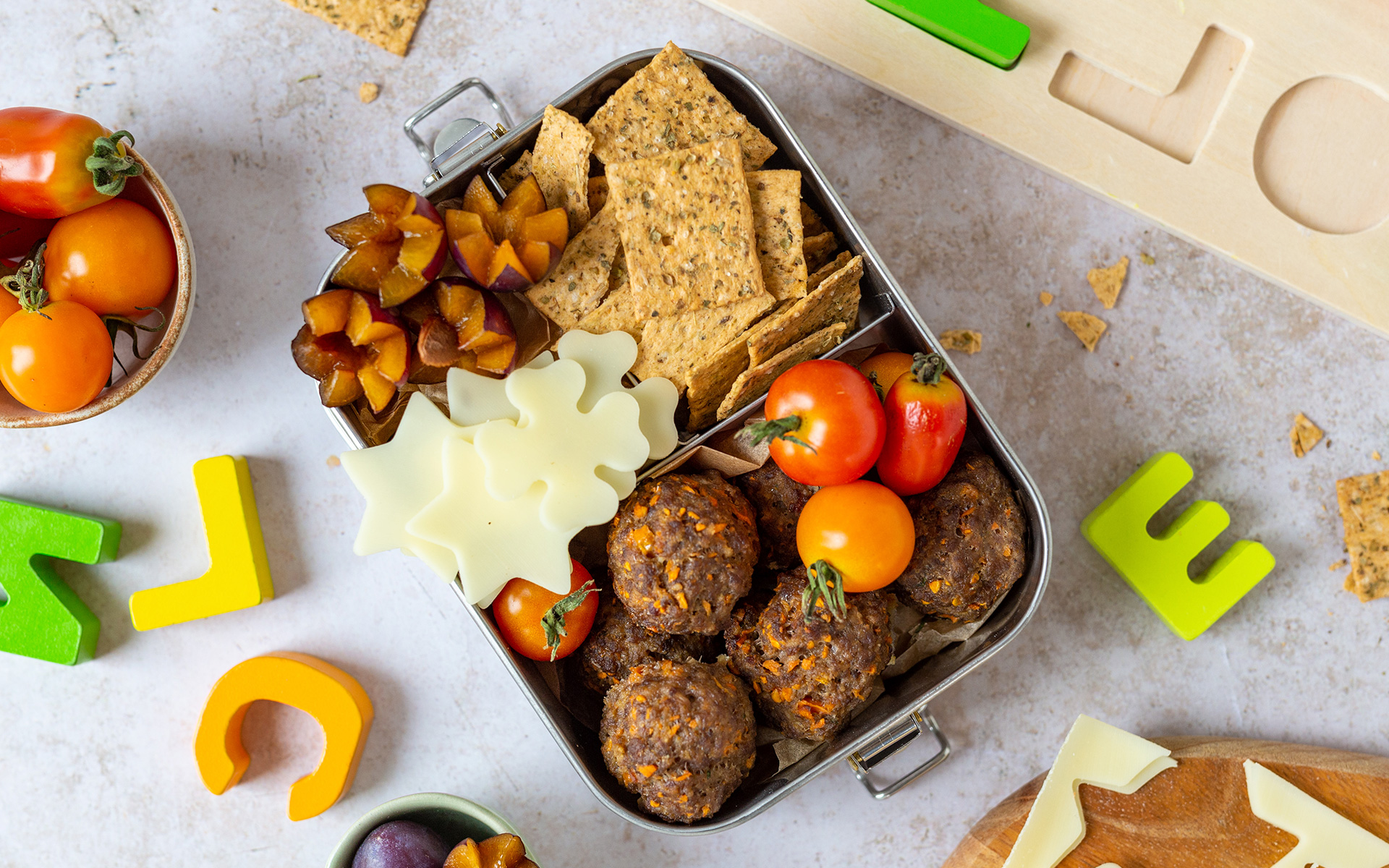 Jausenbox mit Kürbis-Hackfleisch-Bällchen